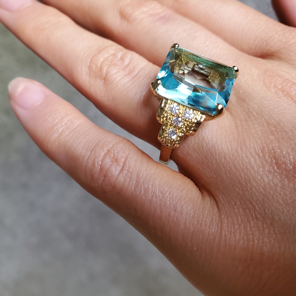 New Fashion 18K Yellow Gold Plated Aquamarine Ring - Picture 7 of 7